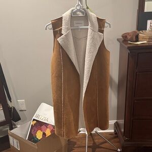 BCBGeneration Tan Sleeveless Vest with Cream Lining